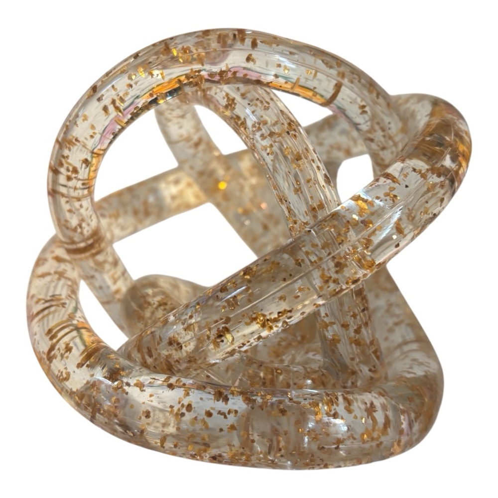Clear Gold Fleck Glass Decorative Sculptural Twisted Knot - Unique Home Art
